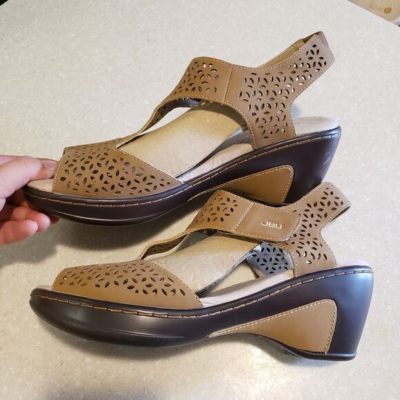 JBU By Jambu Women’s Chloe Peep Toe T-Strap Vegan Wedges Memory Foam Sz 10 - Picture 8 of 8